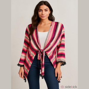 Rock & Roll Cowgirl Pink White Asymmetrical Tie Front Blouse Women's Large